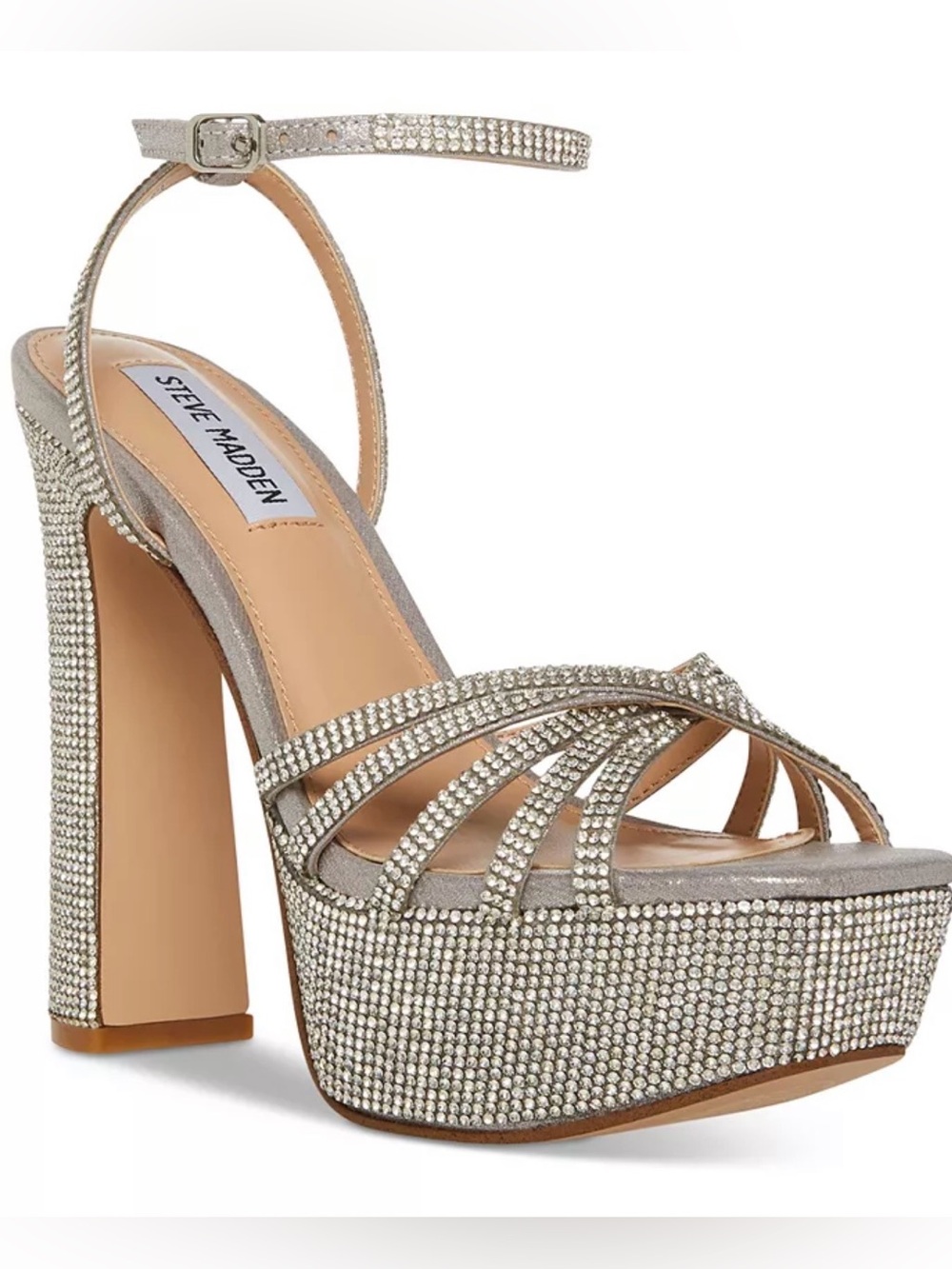 Steve Madden NWT Sz 9.5 Stunning Silver Rhinestone Platform Block Heels (SH471)